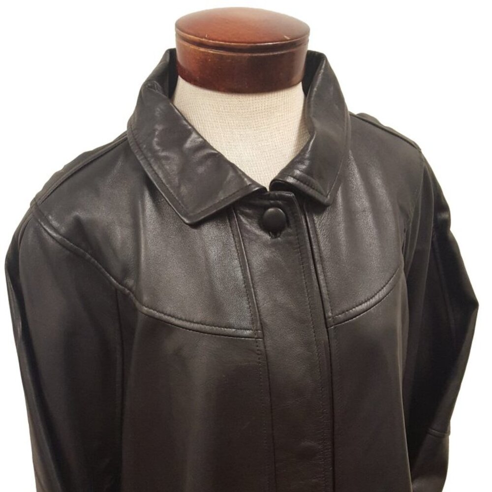 Women’s 7/8th Classy Long Black Leather Swing Coat PLUS SIZE AVAILABLE